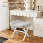 Memobarco 18-Inch Large Leather Vanity Stool Chair, White Makeup Stool - Image 5
