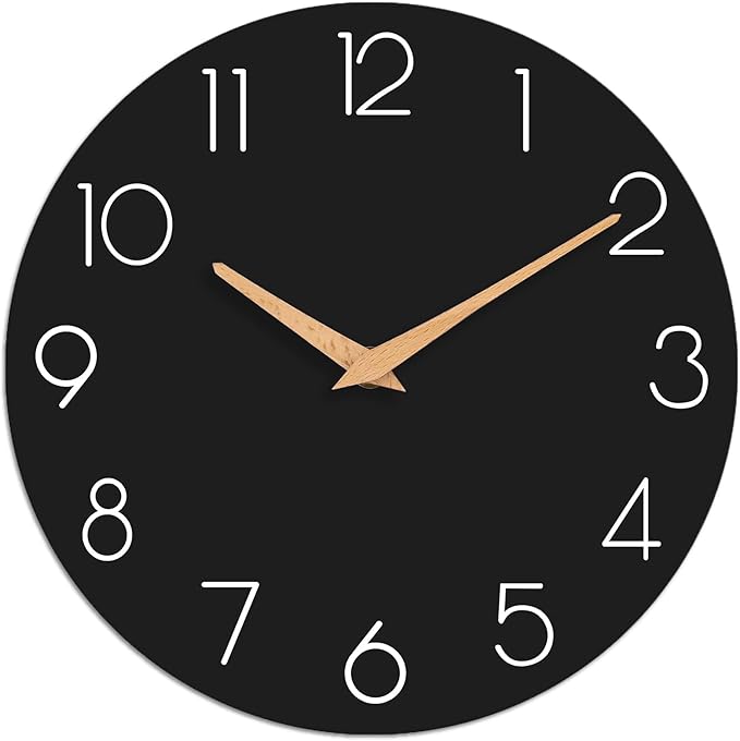 cicininc Wall Clock, 10 Inch Wooden Silent Non-Ticking, Decorative Battery by CICININCOfficial