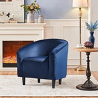 Yaheetech Small 25.5in Wide Velvet Barrel Accent Chair Bedroom, Navy Blue - Image 2
