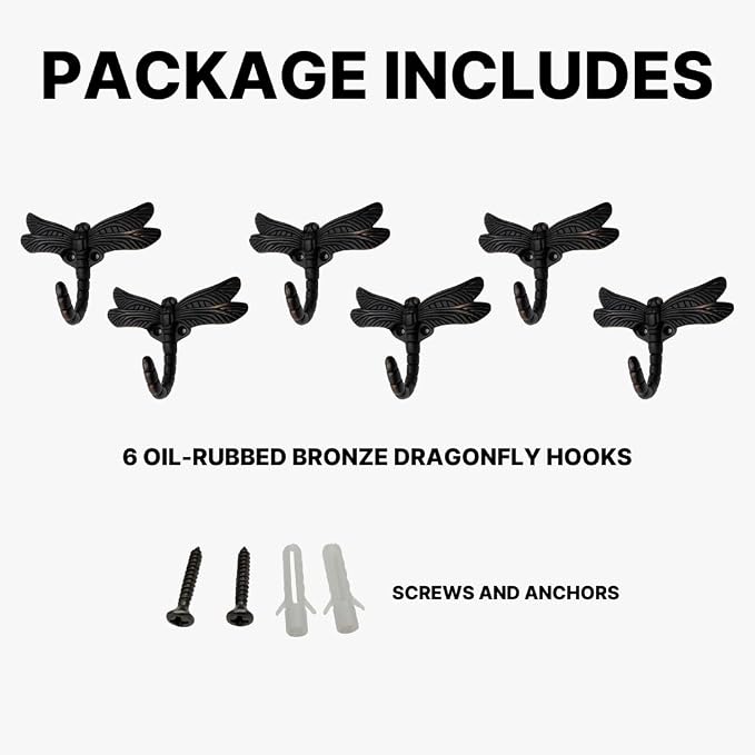 6 pcs Oil Rubbed Bronze Dragonfly Decorative Wall Hooks - Image 4