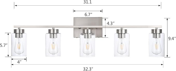 5 Light Bathroom Vanity Light Fixtures, Brush Nickel Modern Wall Lights - Image 3