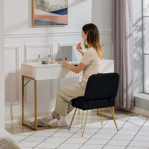 Vanity Chair with Storage | Comfy Ottoman with Folding Back - Image 2