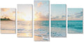 Goldfoilart 5 Pieces Beach Sunset Canvas Wall Art Blue Sea Prints Romantic by Goldfoilart