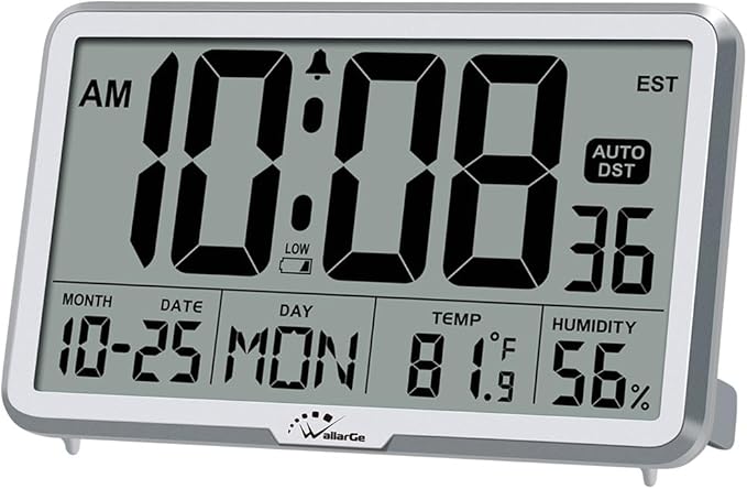 WallarGe Auto Set Digital Wall Clock Battery Operated, Desk Clocks by WallarGe