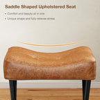 Memobarco 18-Inch Leather Vanity Stool Chair, Brown Saddle Vanity Stool - Image 3