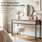 LUE BONA Vanity Stool, Gold Vanity Stools for Makeup Room, Round Ottoman Foot Stool, Velvet Footrest Vanity Chair for Bathroom Vanity, Bedroom, Living Room, Entryway, Offices, 300lbs - Image 4