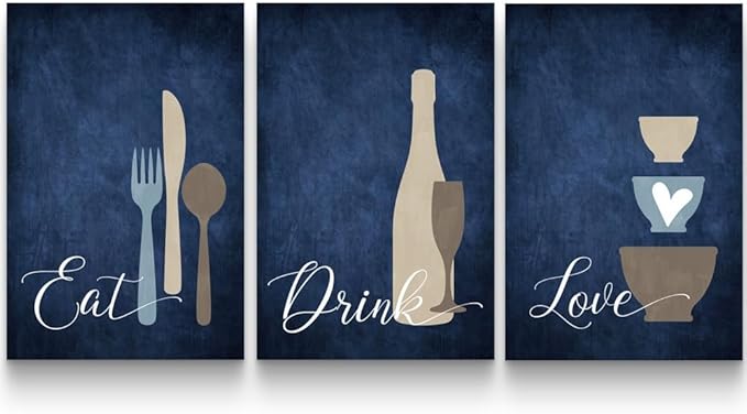 GUBIYU Kitchen Wall Art Set of 3, Rustic Farmhouse Decor, Eat Drink Love Sign by GUBIYU