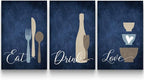 GUBIYU Kitchen Wall Art Set of 3, Rustic Farmhouse Decor, Eat Drink Love Sign by GUBIYU