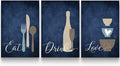 GUBIYU Premium Navy Blue Wall Art Set of 3, Large Dining Room Kitchen Signs by GUBIYU