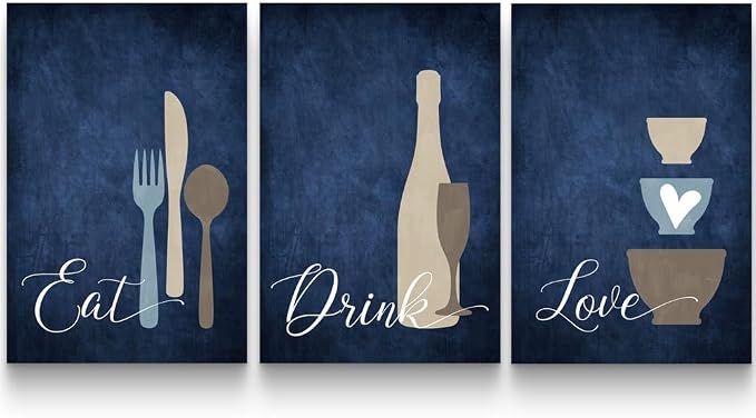 GUBIYU Premium Navy Blue Wall Art Set of 3, Large Dining Room Kitchen Signs by GUBIYU