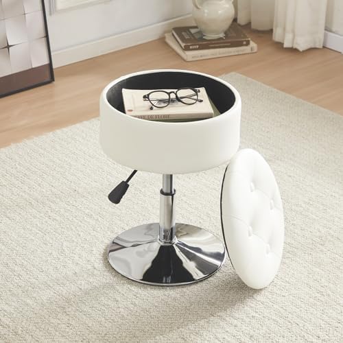 Gitrah White Vanity Stool Chair with Storage Swivel Adjustable Makeup Stool - Image 4