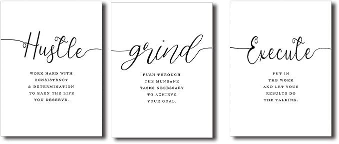 Framed Canvas Wall Art Hustle Quote, Office Wall Art, Positive Motivational Set - Image 8