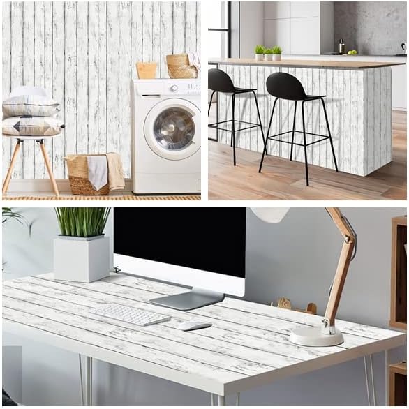 Arthome 17 x 393 inches White Gray, Peel and Stick Wallpaper, Wood Contact Paper - Image 5