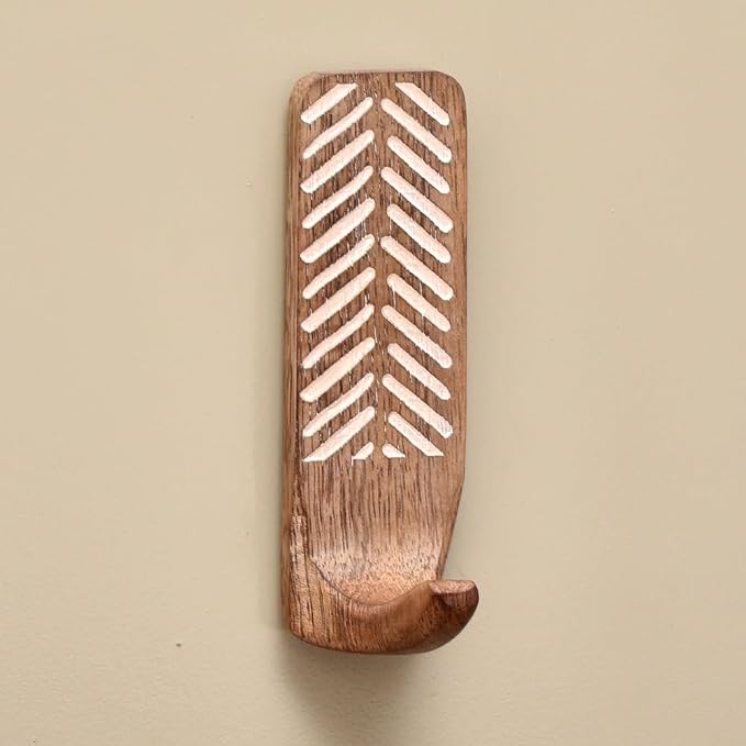 IndianShelf 10 LB- 6 Pieces Decorative Wood Adhesive Wall Hooks–Boho Peel and by IndianShelf
