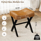 Memobarco 18-Inch Leather Vanity Stool Chair, Brown Saddle Vanity Stool - Image 2