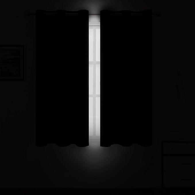 LEMOMO Black Blackout Curtains/38 x 54 Inch/Set of Two Panels Grommet Living - Image 3