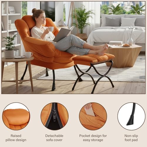 Welnow Lazy Chair with Ottoman, Reading Chair with Footrest, Reddish Brown - Image 4