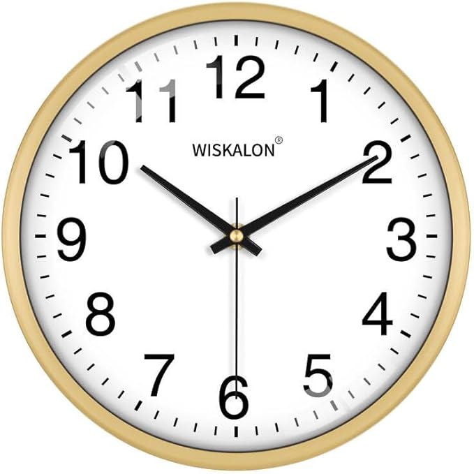 WISKALON 10 inch Wall Clock, Silent Non-Ticking Elegant Golden Frame Clock by WISKALON