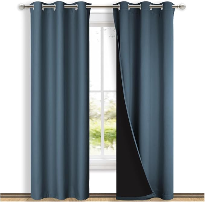 NICETOWN Smoky Blue Full Shade Curtain Panels, Smoky Blue, Pair of Thermal by NICETOWN