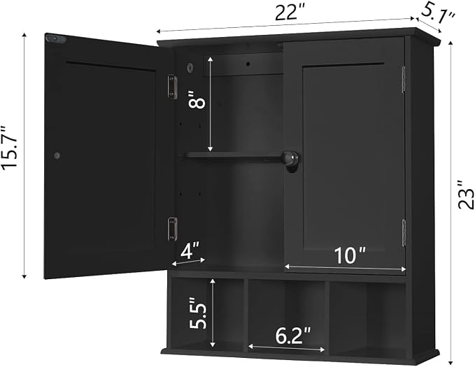 TaoHFE Black Bathroom over the Toilet Storage Cabinet, Wall Medicine Cabinet - Image 2
