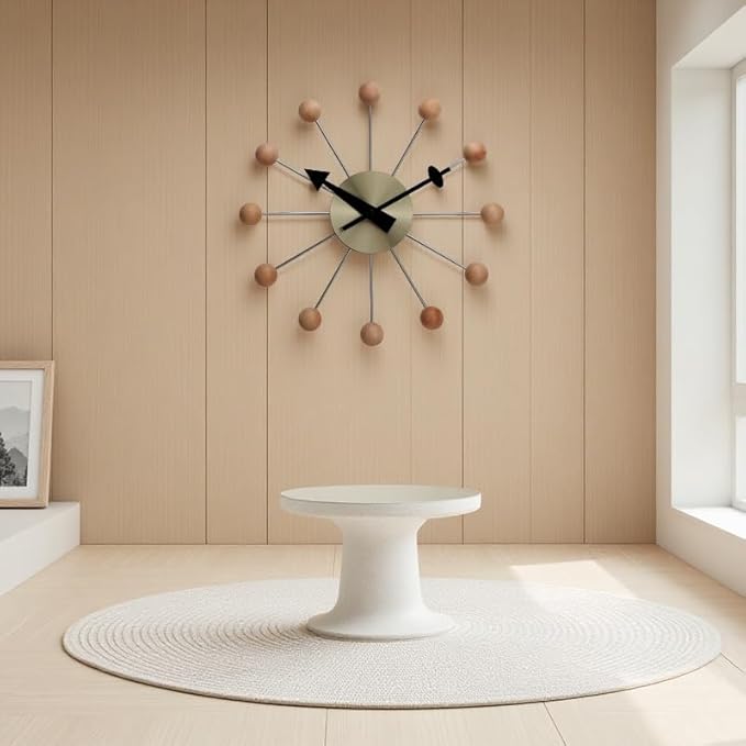 NUOVO 13 Inch Wood Ball Wall ClockMulticolor Mid Century Creative Silent Quartz - Image 6