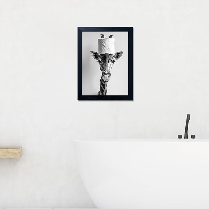 Framed Funny Bathroom Wall Art, Giraffe - Image 9