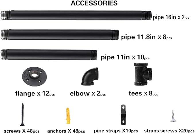 Industrial Wall Mount Iron Pipe Shelf Shelves Shelving Bracket Black Vintage - Image 3
