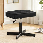 LUE BONA Adjustable Vanity Stool, Foot Rest Under Desk, 360° Swivel Vanity Chair for Makeup Room, Black Upholstered Faux Leather Ottoman for Bathroom & Living Room, 300lbs by LUEBONA