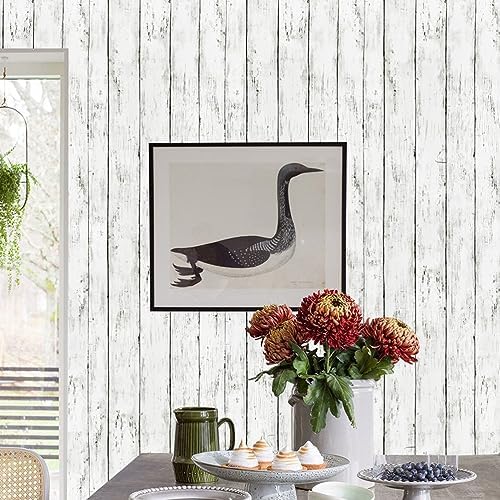 Arthome 17 x 240 inches White Gray, Peel and Stick Wallpaper, Wood Contact Paper - Image 2