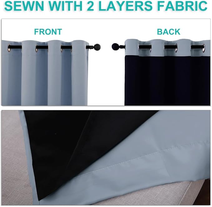 NICETOWN 100% Blackout Curtains 54 inches Long, Vintage Blue, 1 Pair, 42 inches - Image 5