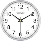 WISKALON 10 Inch Wall Clock, Silent Non-Ticking Round Silver Frame Clock by WISKALON