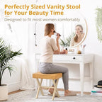 LUE BONA Vanity Stool, Square Linen Makeup Stool with Metal X Legs, Small Ottoman Stool Chair for Vanity, Modern Padded Vanity Seat Foot Rest Stool for Makeup Room, Bathroom, Honey Brown Color - Image 4