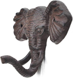 Antiqued Reproduction Cast Iron Elephant Head Single Hook Hanger Animal Shaped by Geenite