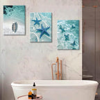 Ocean Wall Art Beach Canvas Print Starfish Shell on Teal Board Paintings - Image 5