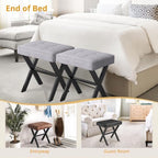 LUE BONA Vanity Stool - Square Linen Makeup Seat With Metal X Legs, Small Ottoman Chair for Makeup Room, Living Room, Bathroom - Modern Padded Foot Rest, Dark Gray - Image 6
