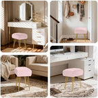 Marching Pin Vanity Stool Chair with Storage, Ottoman Faux Fur Soft Padded Makeup Footstools Seat with 4 Metal Legs Anti-Slip Adjustable Feet Modern Cute Small Footrest for Home Entryway Bedroom - Image 4