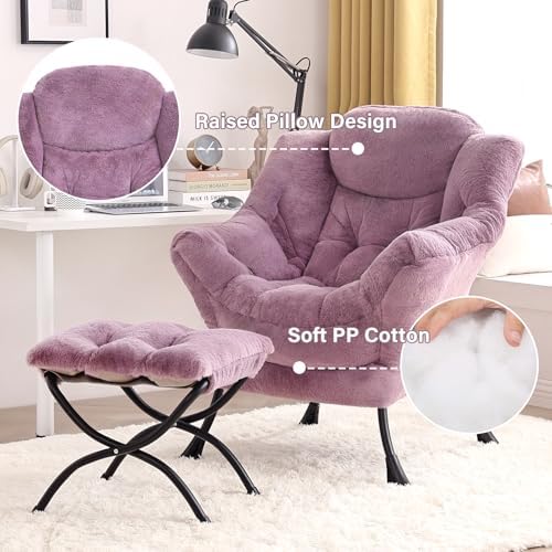 Tiita Lazy Chair with Ottoman, Comfy Reading Accent Chair, Plush Purple - Image 4