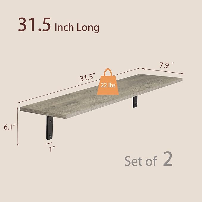 DINZI LVJ Long Wall Shelves, 31.5 Inch Wall Mounted Shelves Set of 2, - Image 3