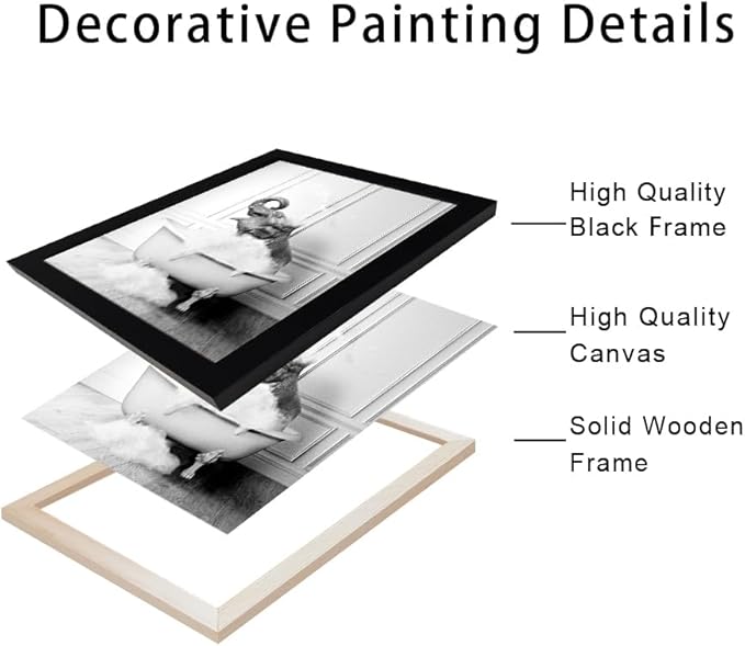 Framed Bathroom Art Wall Decor Elephant in Bathtub Decor Funny Black and White - Image 2