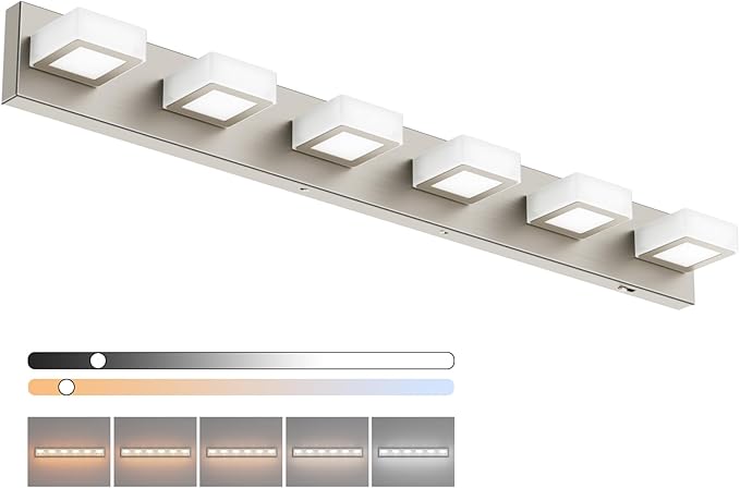 Ralbay Brushed Nickel Bathroom Lights Fixtures Dimmable 5 Color Temperature by RalbayLighting