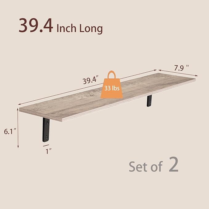 DINZI LVJ Long Wall Shelves, 39.4Inch Wall Mounted Shelves Set of 2, Extra - Image 3