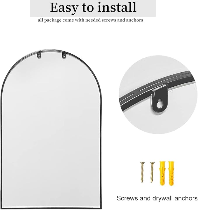Dewfig Arched Wall Mounted Mirror, Arch Black Mirror - Image 7