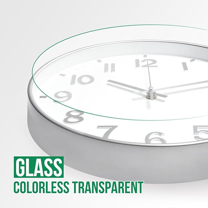 Wall Clock 12 In White-Silver Modern Simple Quartz Decorative Clock Non-Ticking - Image 5