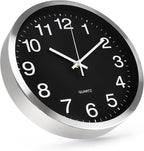 Wall Clock 12 Inch Metal Finish Silent Non Ticking Indoor Clock Round Battery by BAKBRAND
