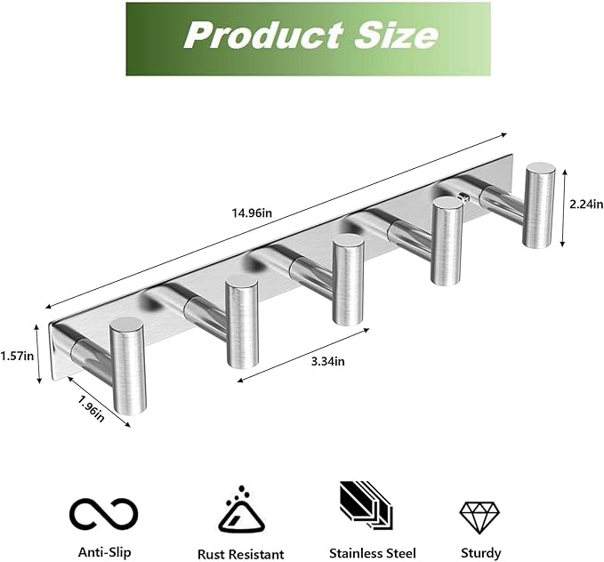 Wall Mounted Coat Rack-5 Hooks, Heavy Duty Stainless Steel Wall Hooks - Image 2