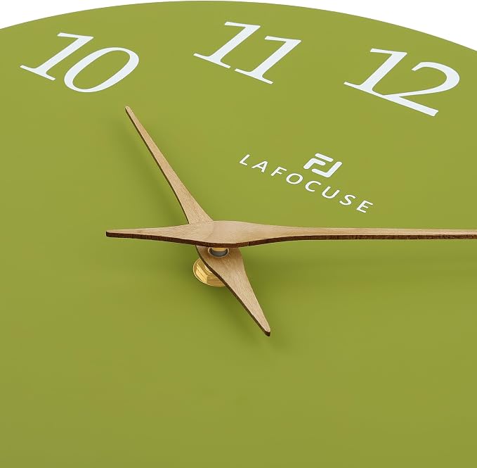 Lafocuse 12 Inch Wooden Olive Green Wall Clock Battery Operated Silent - Image 7