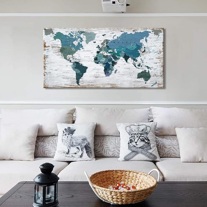 Teal Decor World Map Canvas Wall Art Pictures - Image 6