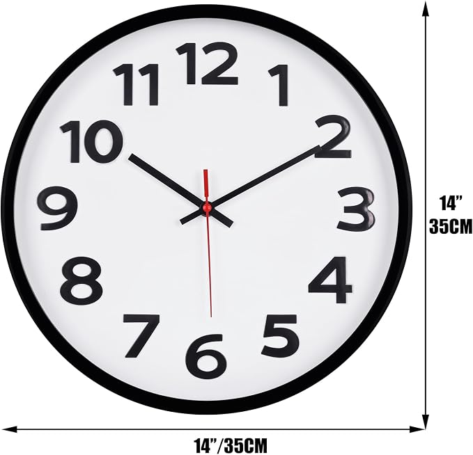 Keepcross 14 Inch Wall Clock Battery Operated Silent Non-Ticking, 3D Big - Image 3
