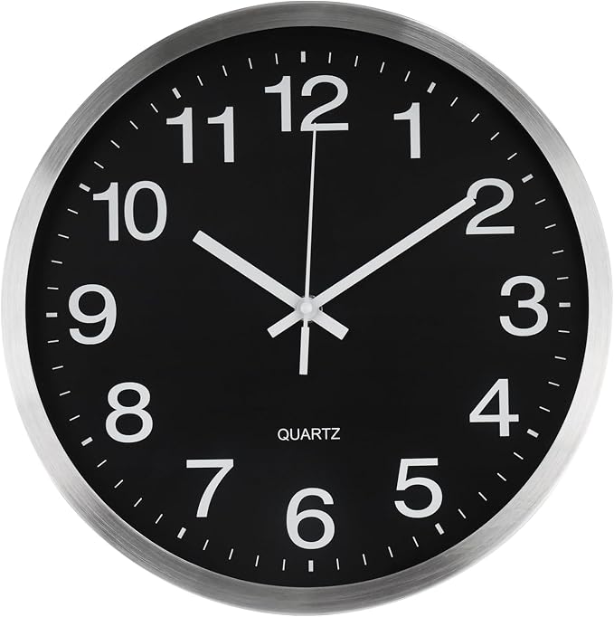 Wall Clock 12 Inch Metal Finish Silent Non Ticking Indoor Clock Round Battery - Image 2