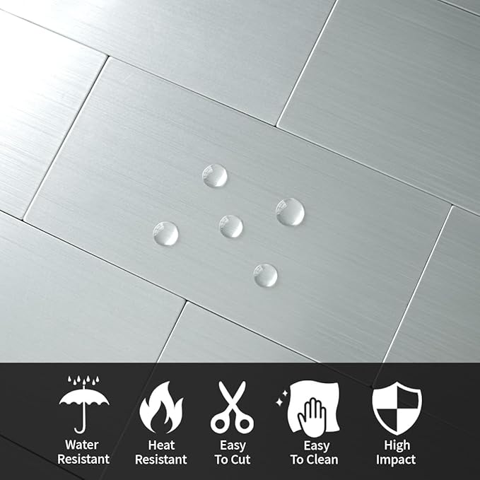 AULIGET 3" x 6" Metal Subway Tile Peel and Stick Backsplash, Stainless Steel - Image 3
